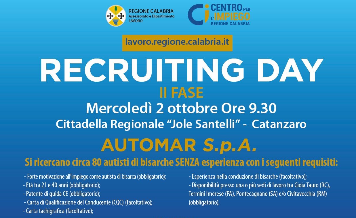 Recruiting Day autisti di bisarche: il 2 Ottobre in Cittadella seconda fase con Automar