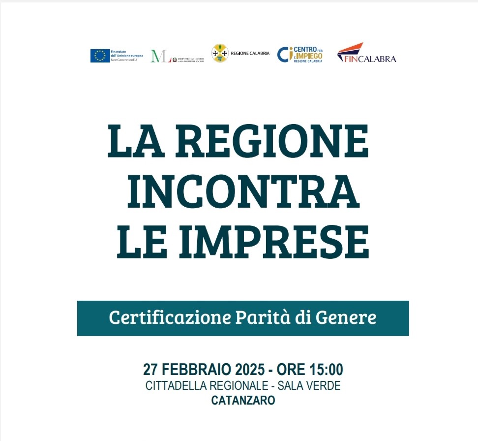 Certificazione Parità di Genere – Il 25 marzo la Regione incontra le imprese