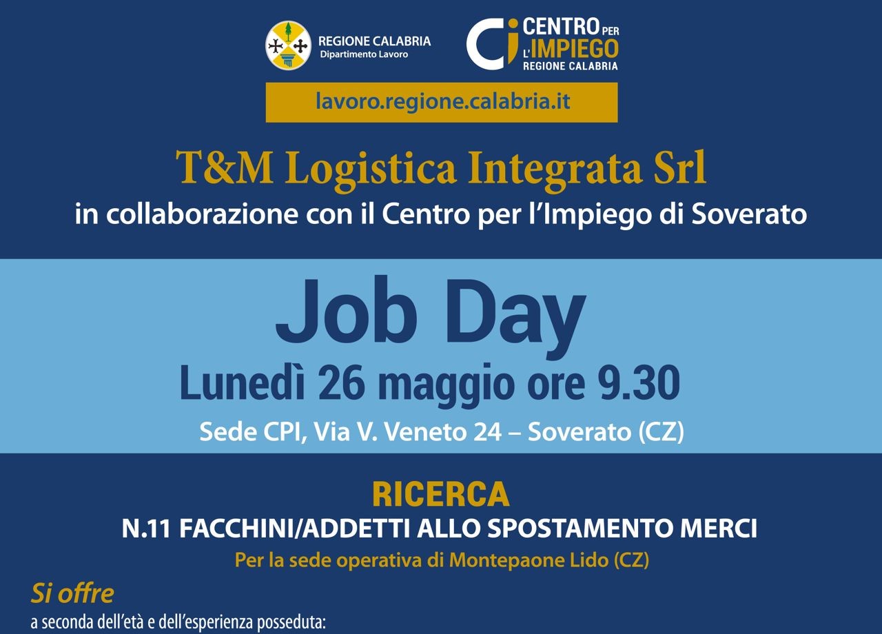 T&M Logistica Integrata Srl: il 26 Maggio Job Day a Soverato