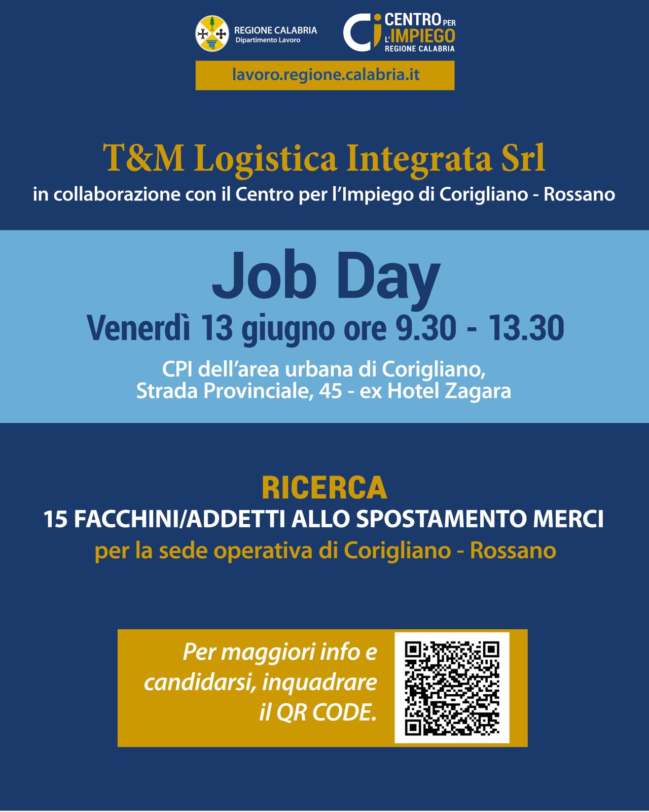 T&M Logistica Integrata Srl: il 13 Giugno Job Day a Corigliano-Rossano